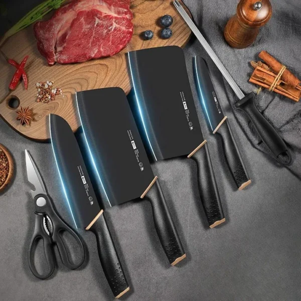 7 PCs Premium Knife Set With Stand-(5305) Black Texture - Image 2