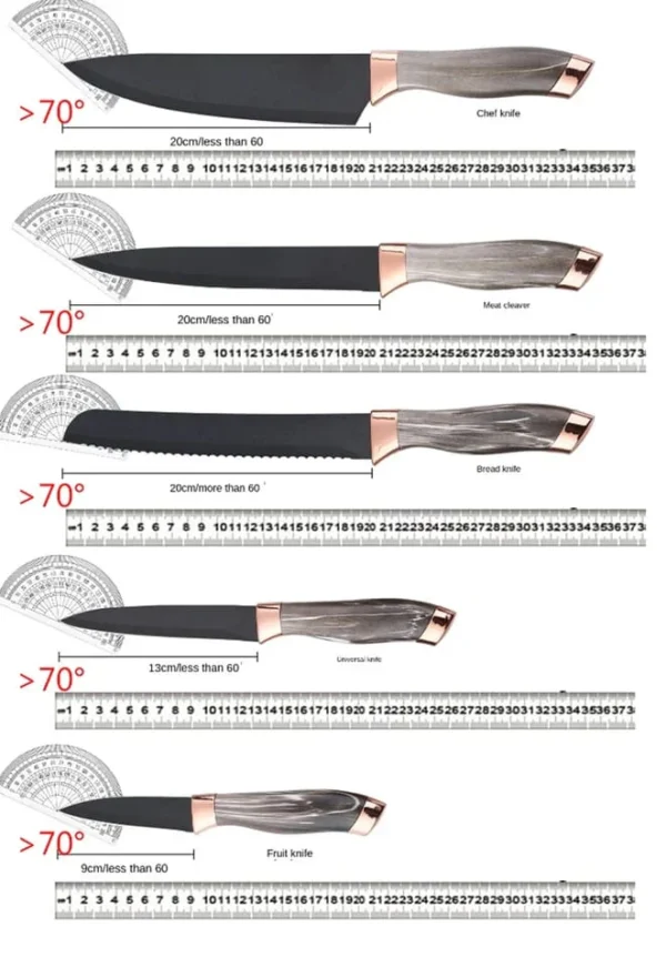 7 PCs Premium Knife Set With Stand-(5305) Black Texture - Image 3